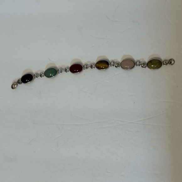 VINTAGE BRACELET STERLING SILVER 925 SCARABS 6 MULTI COLOR 7” - Picture 5 of 9